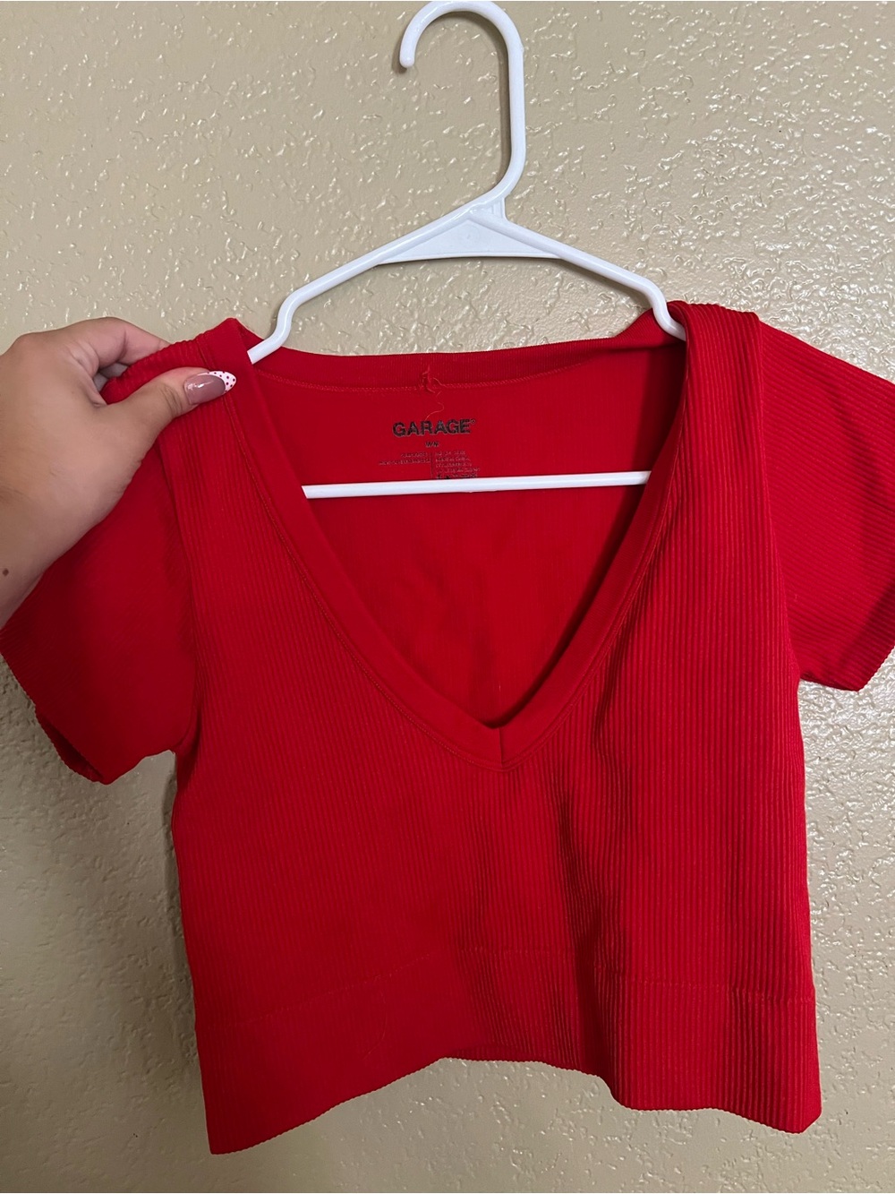 Garage Red Ribbed V-Neck Crop Top